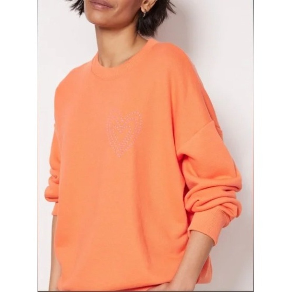 Evereve Lucia Heart Embroidered Stitch Sweatshirt Orange Pink Crewneck Casual S‎